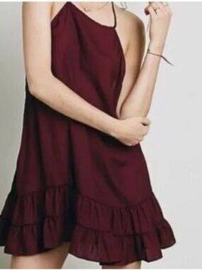 Free people  Halter Ruffle Mini Dress in Burgundy